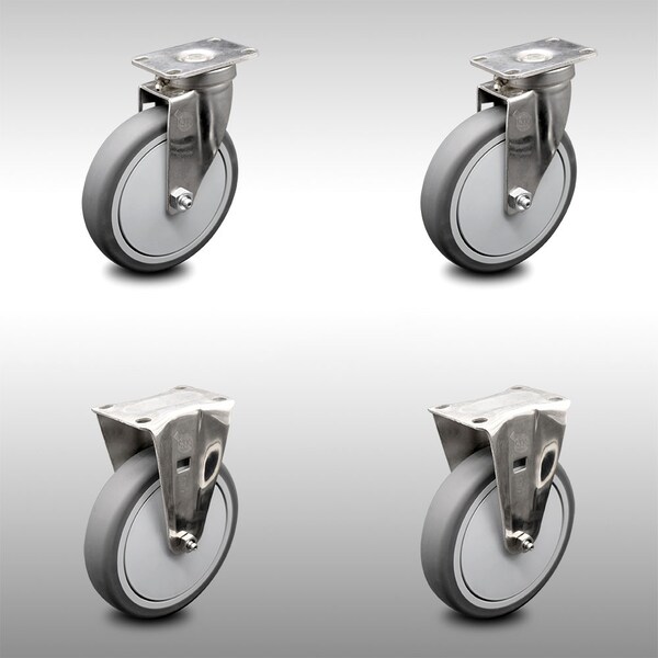 6 Inch SS Thermoplastic Rubber Wheel Swivel Top Plate Caster Set with 2 Rigid